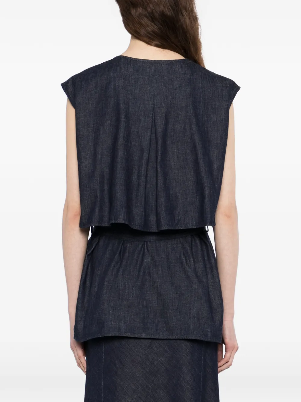 LESS Denim gilet met ceintuur Blauw