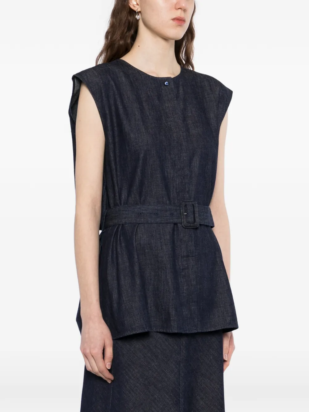  Less Belted Denim Vest - Blue 