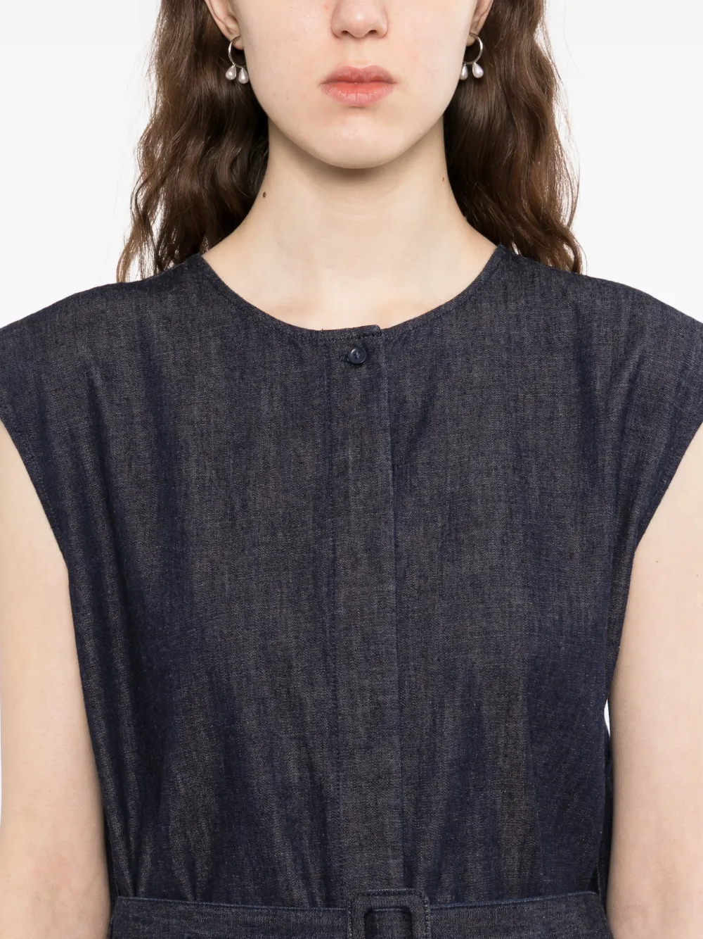 LESS Denim gilet met ceintuur Blauw