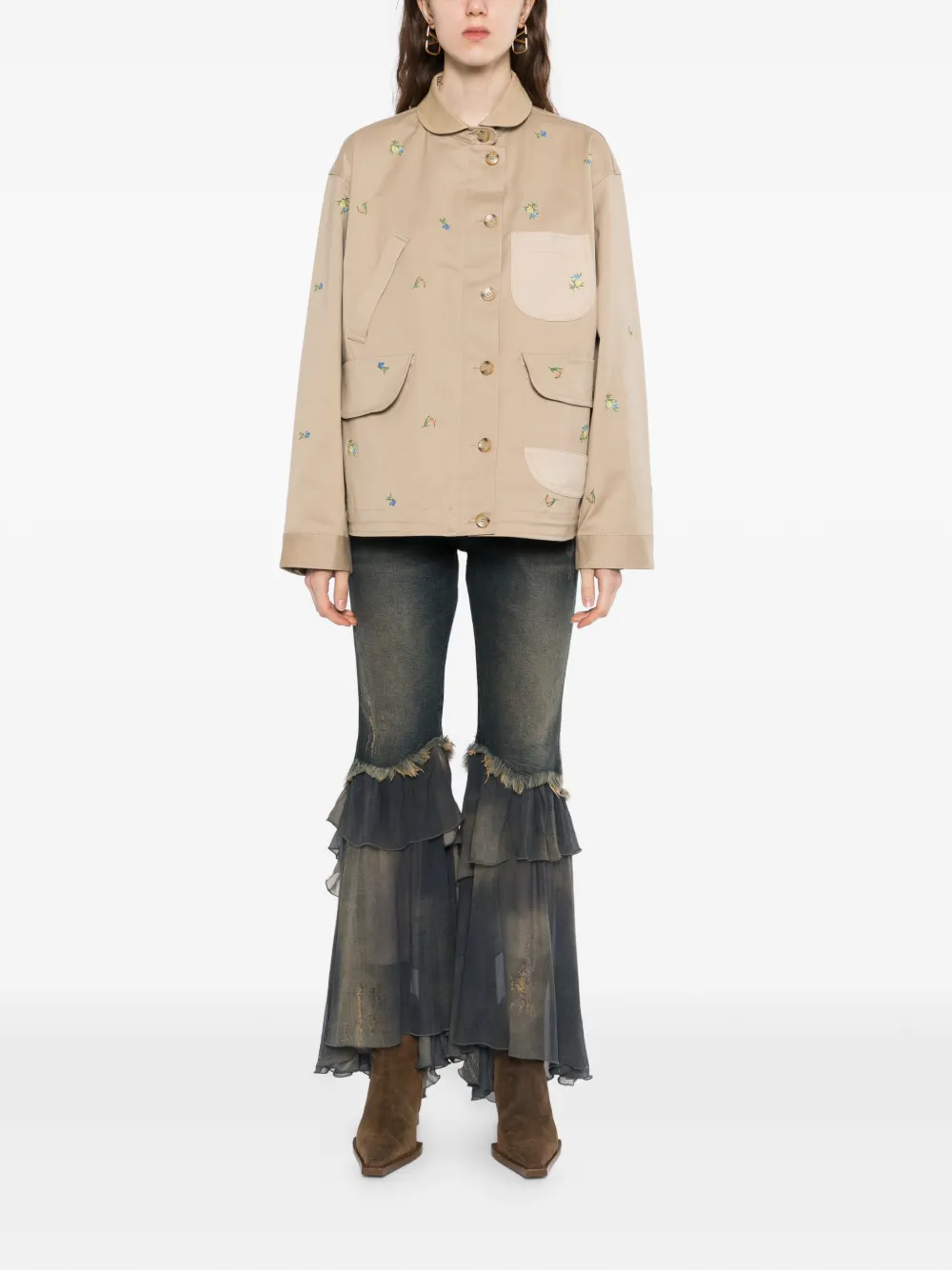 JNBY Jack met geborduurde bloemen en lange mouwen Beige