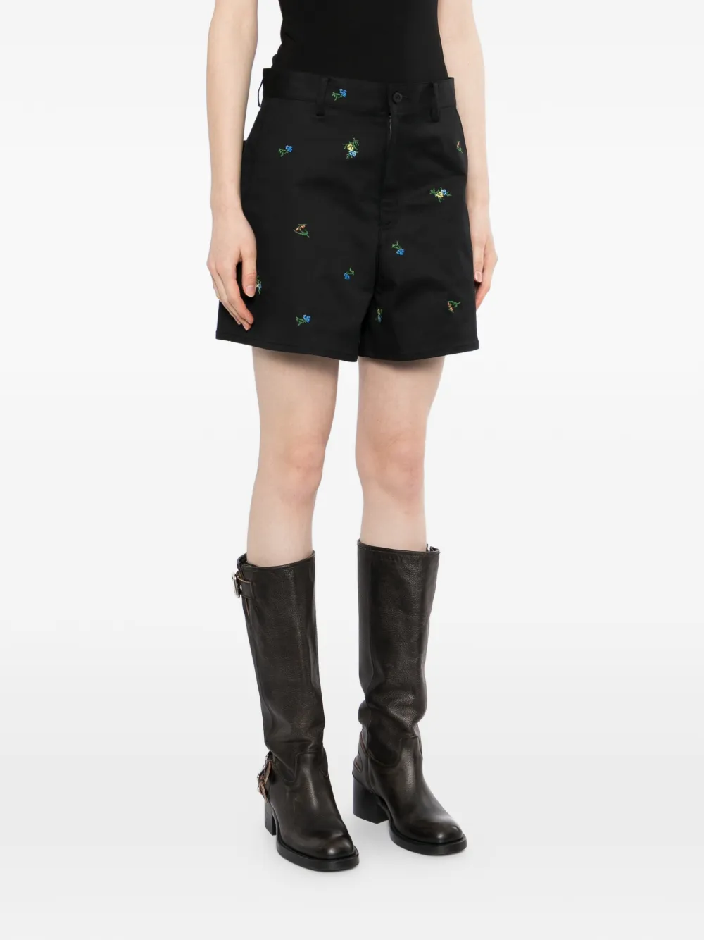  Jnby Embroidered Rolled-hem Shorts - Black 