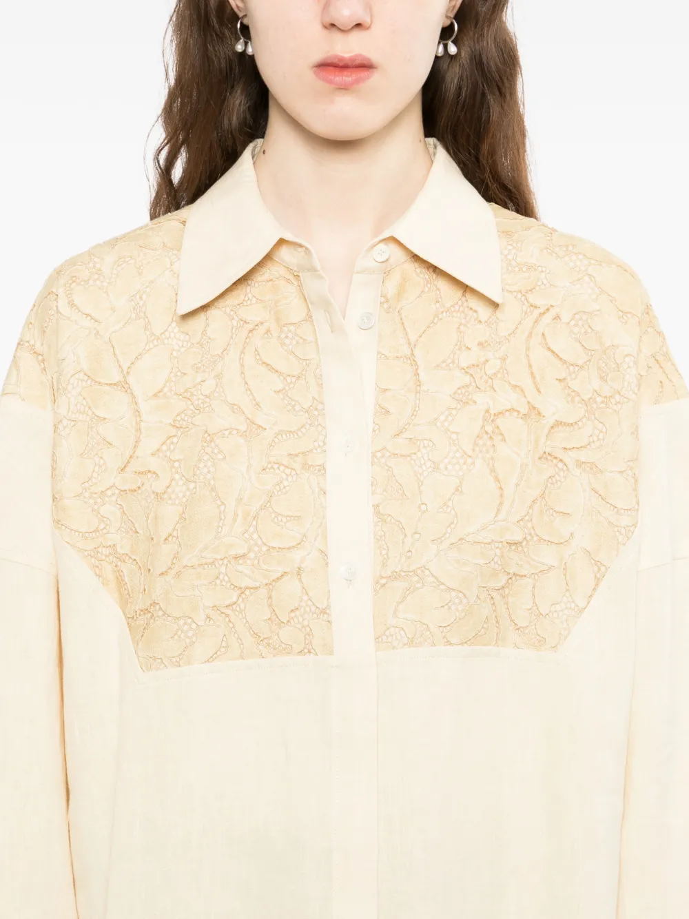 LESS Overhemd met patchwork Beige
