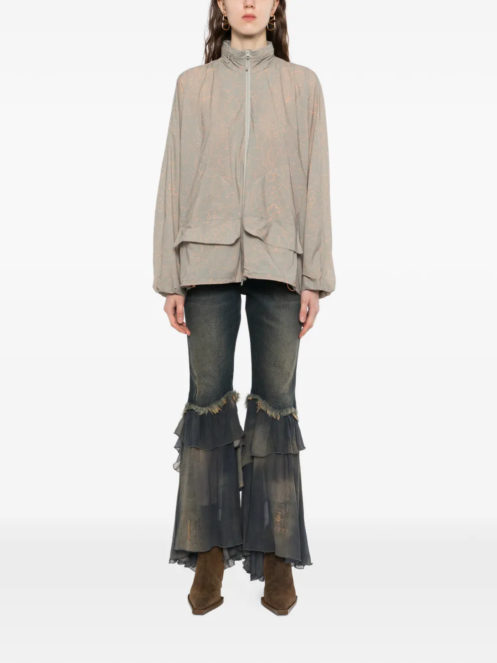  Jnby Floral-print Oversized Jacket - Neutrals 