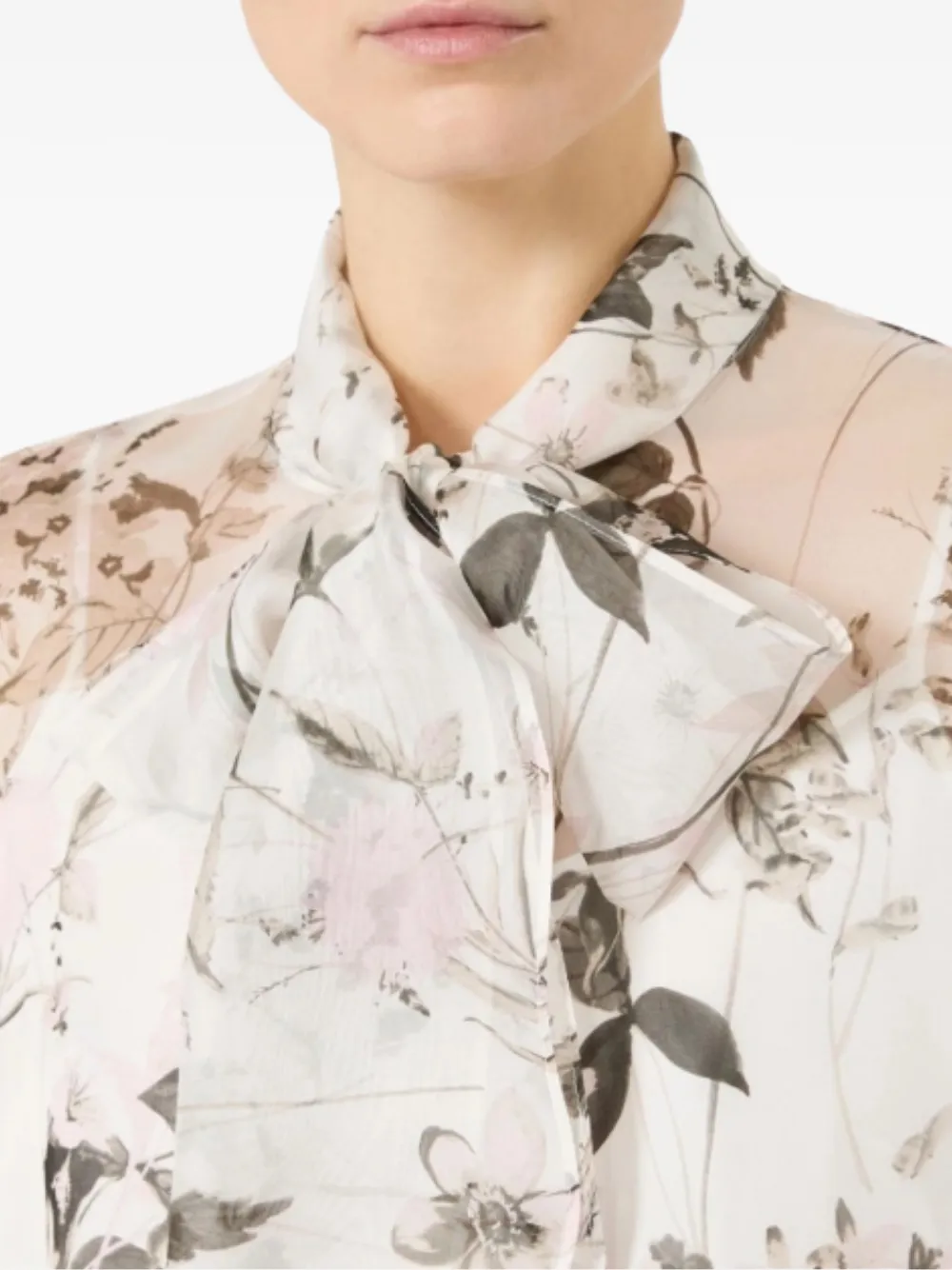 Max Mara Blouse met strik en bloemenprint Beige
