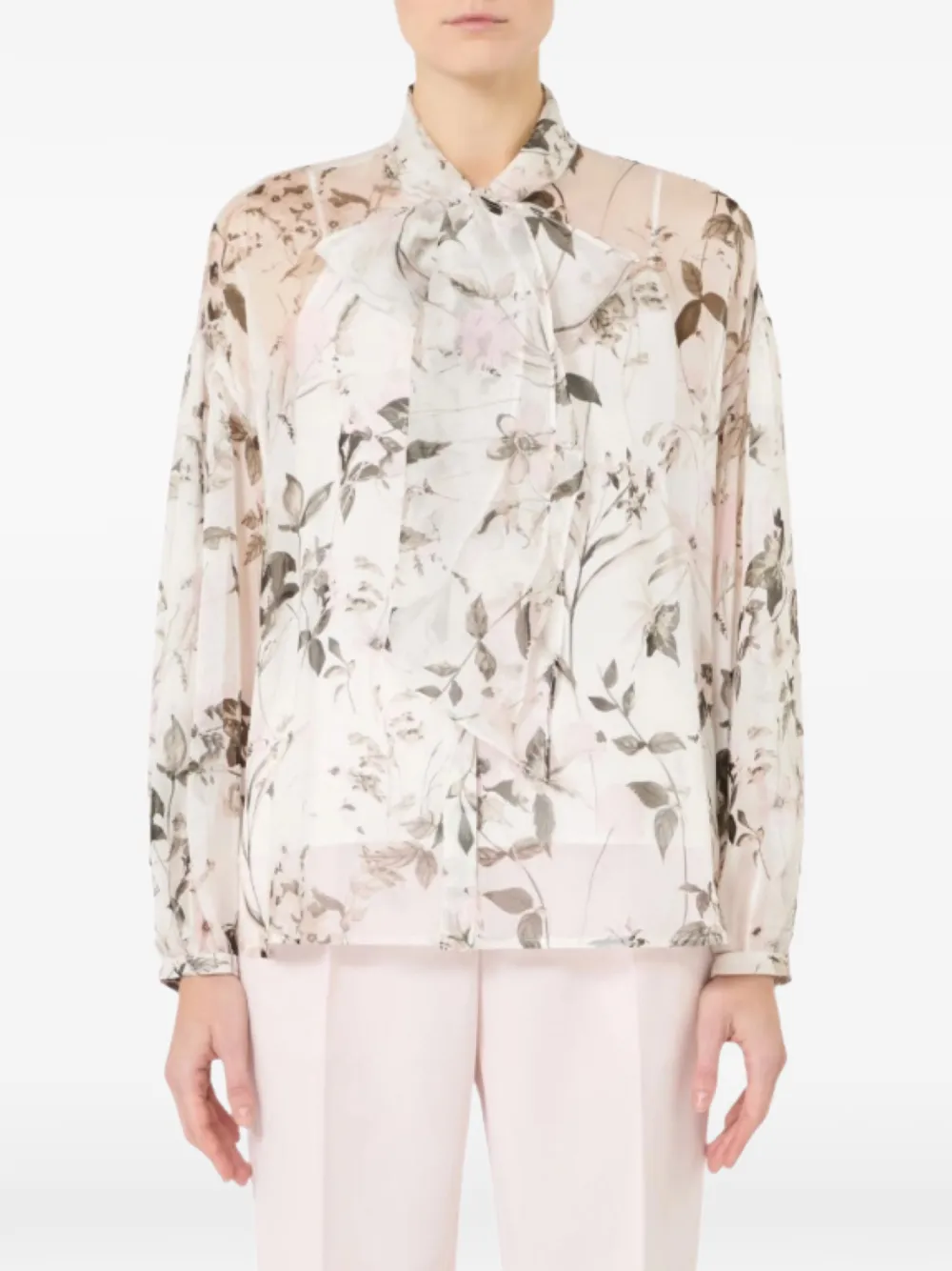  Max Mara Floral Bow Blouse - Neutrals 