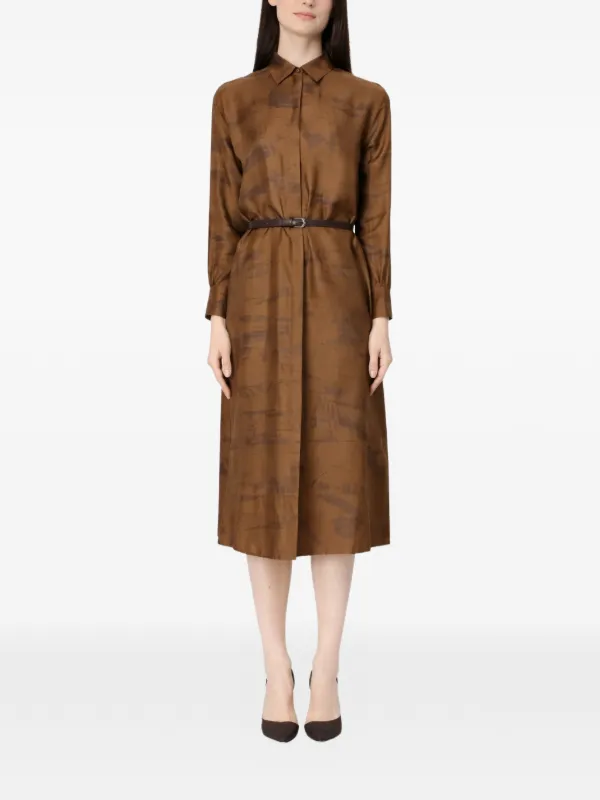 Max Mara Belted Shirt Midi Dress | Brown | FARFETCH IL