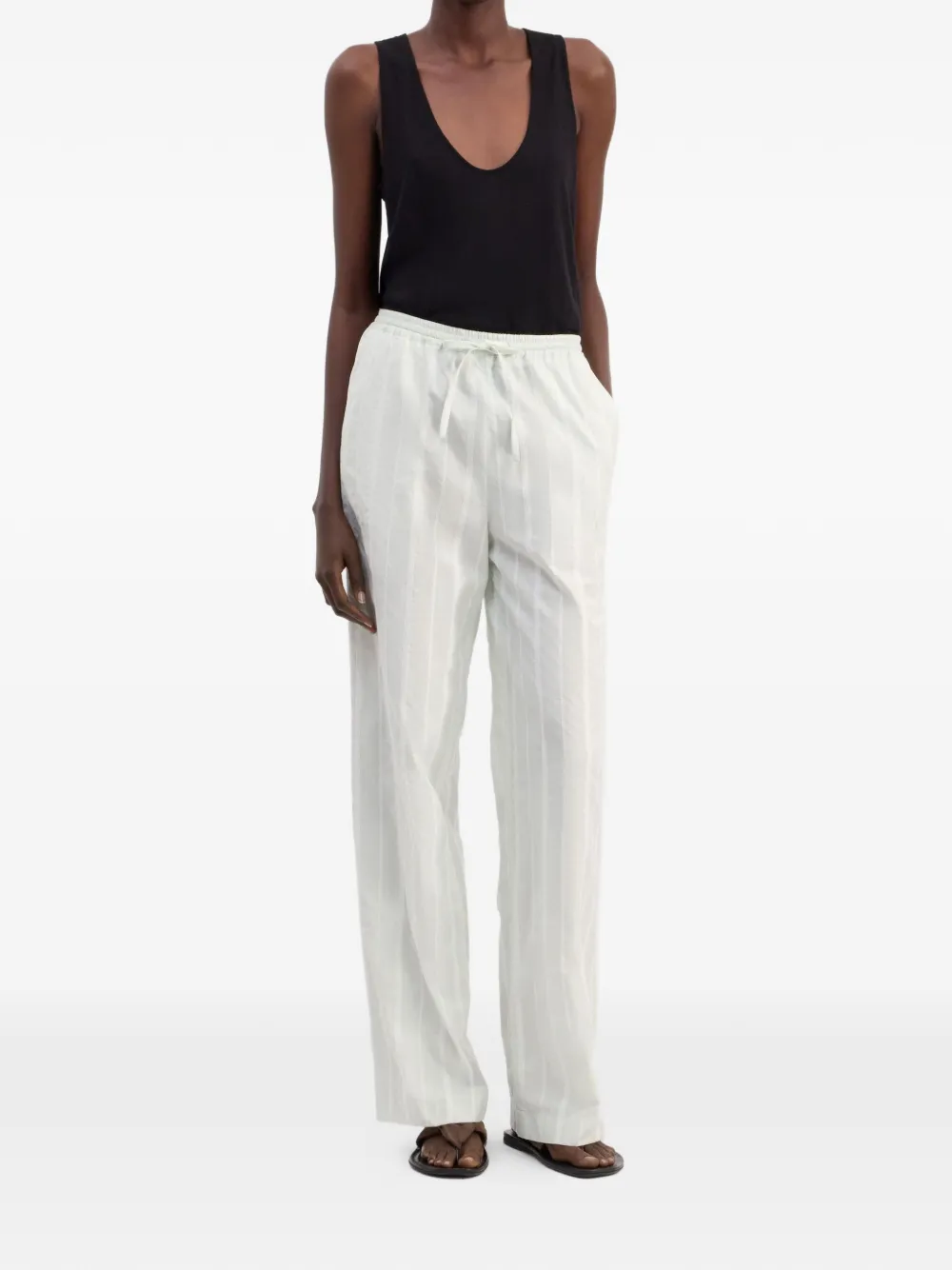 LouLou de Saison Macao gestreepte broek met trekkoord Beige