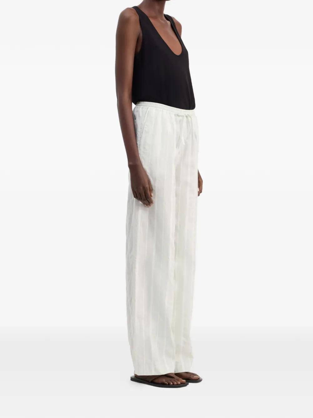 LouLou de Saison Macao gestreepte broek met trekkoord Beige