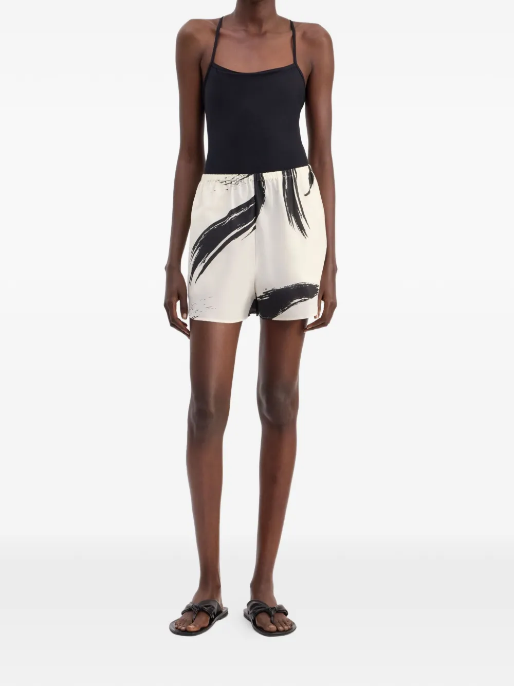 LouLou de Saison Nilo elastische shorts met print Beige