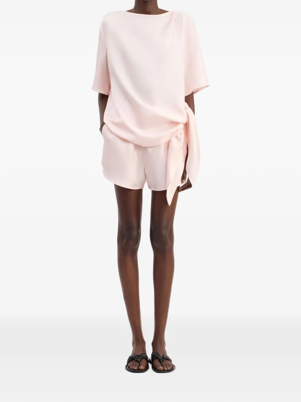 LouLou de Saison Mano asymmetrische geknoopte zijden top Roze