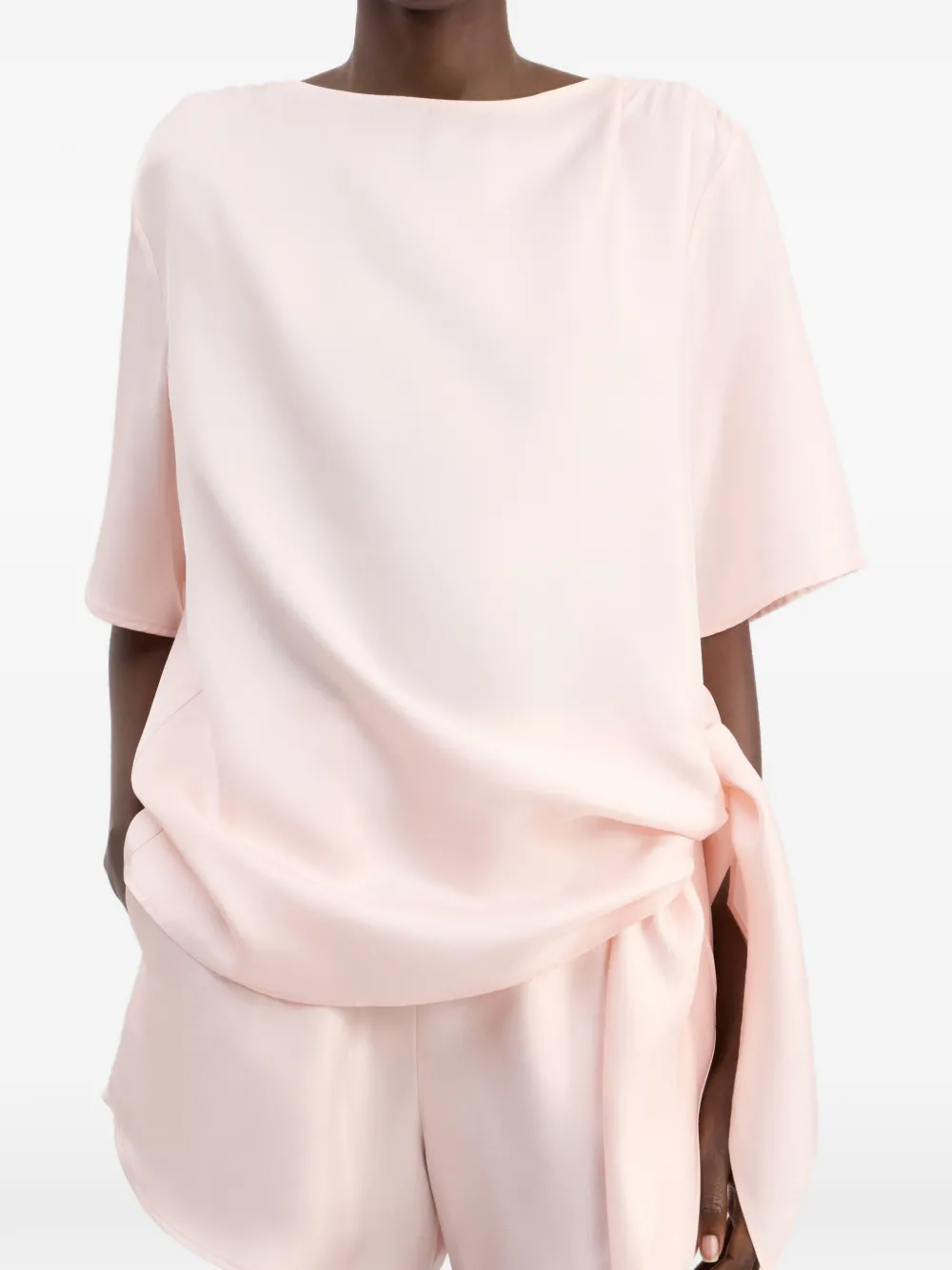 LouLou de Saison Mano asymmetrische geknoopte zijden top Roze