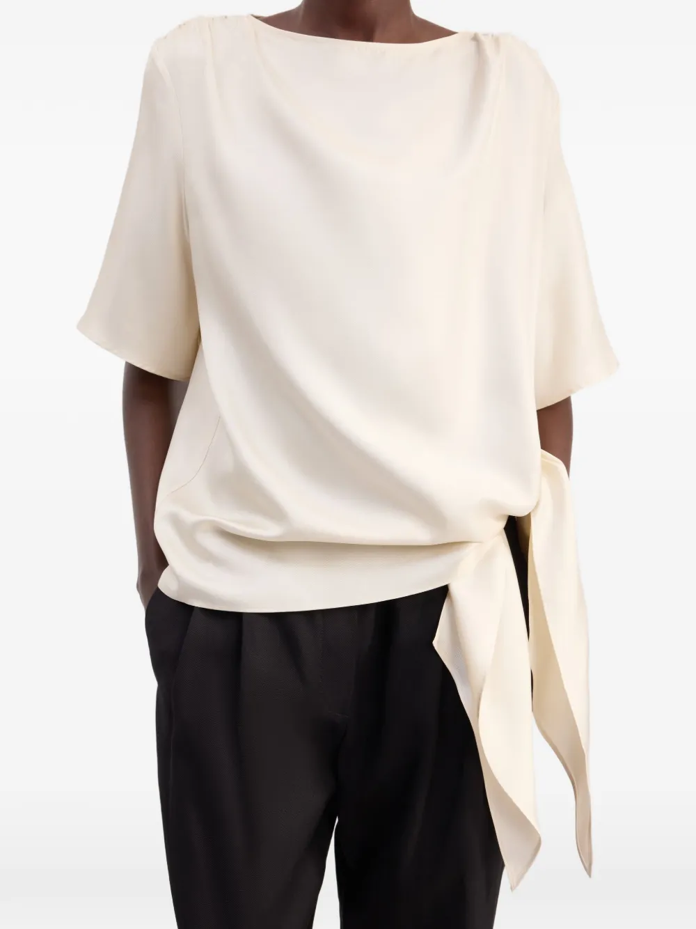 LouLou de Saison Mano asymmetrische geknoopte top Beige