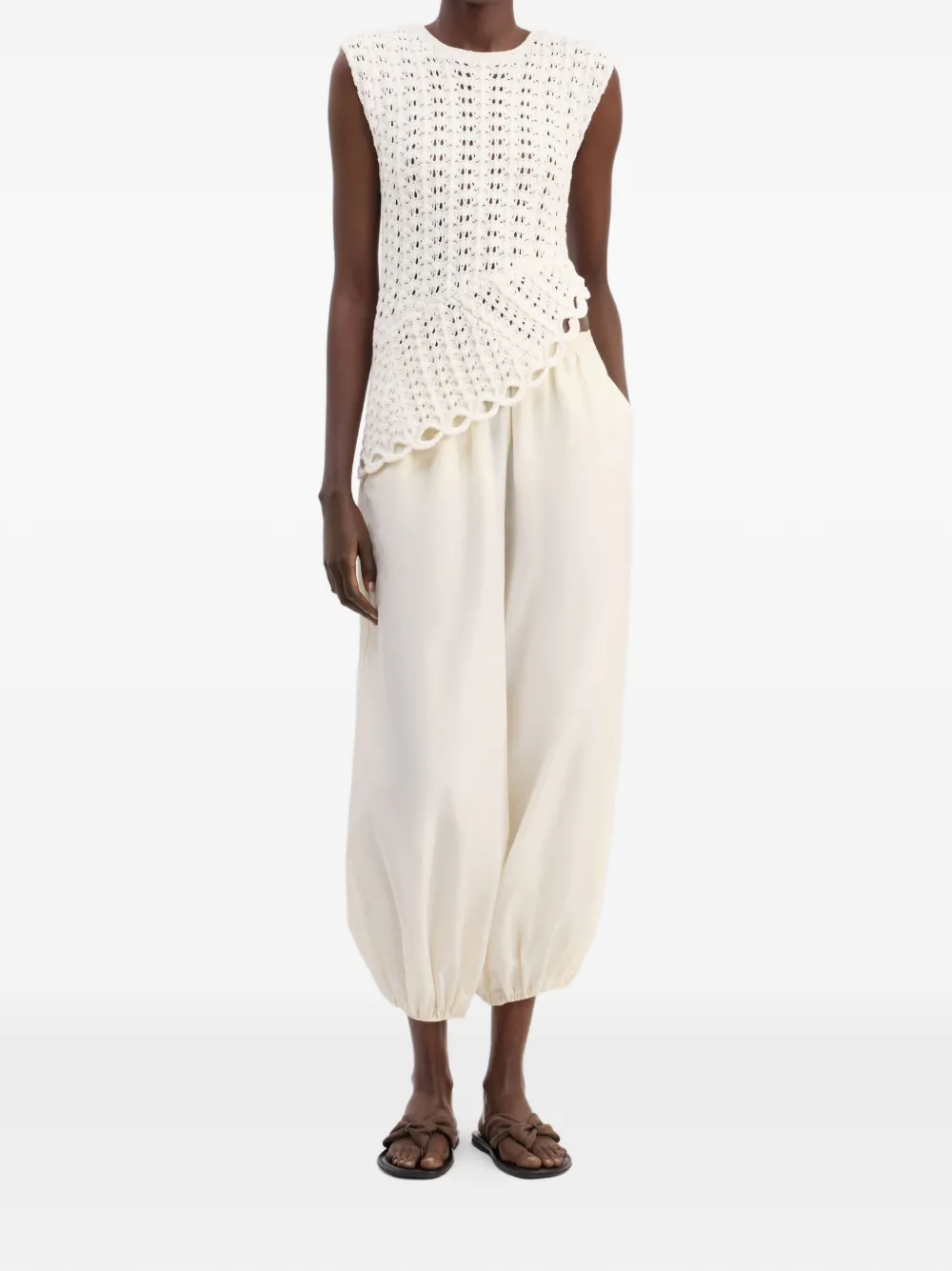 LouLou de Saison Saez gehaakte top met ruches Beige