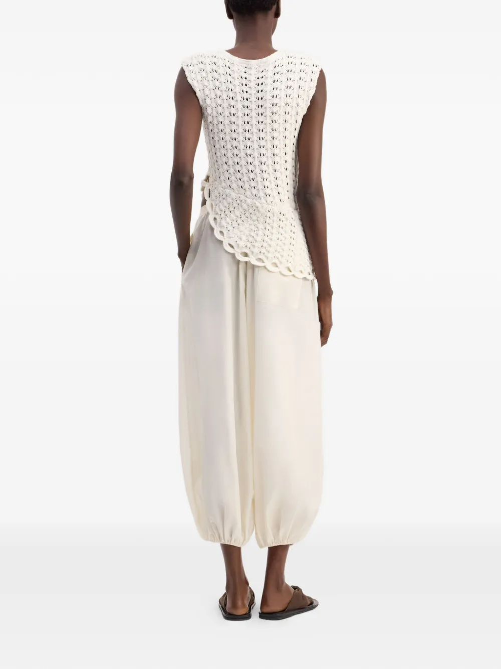 LouLou de Saison Saez gehaakte top met ruches Beige