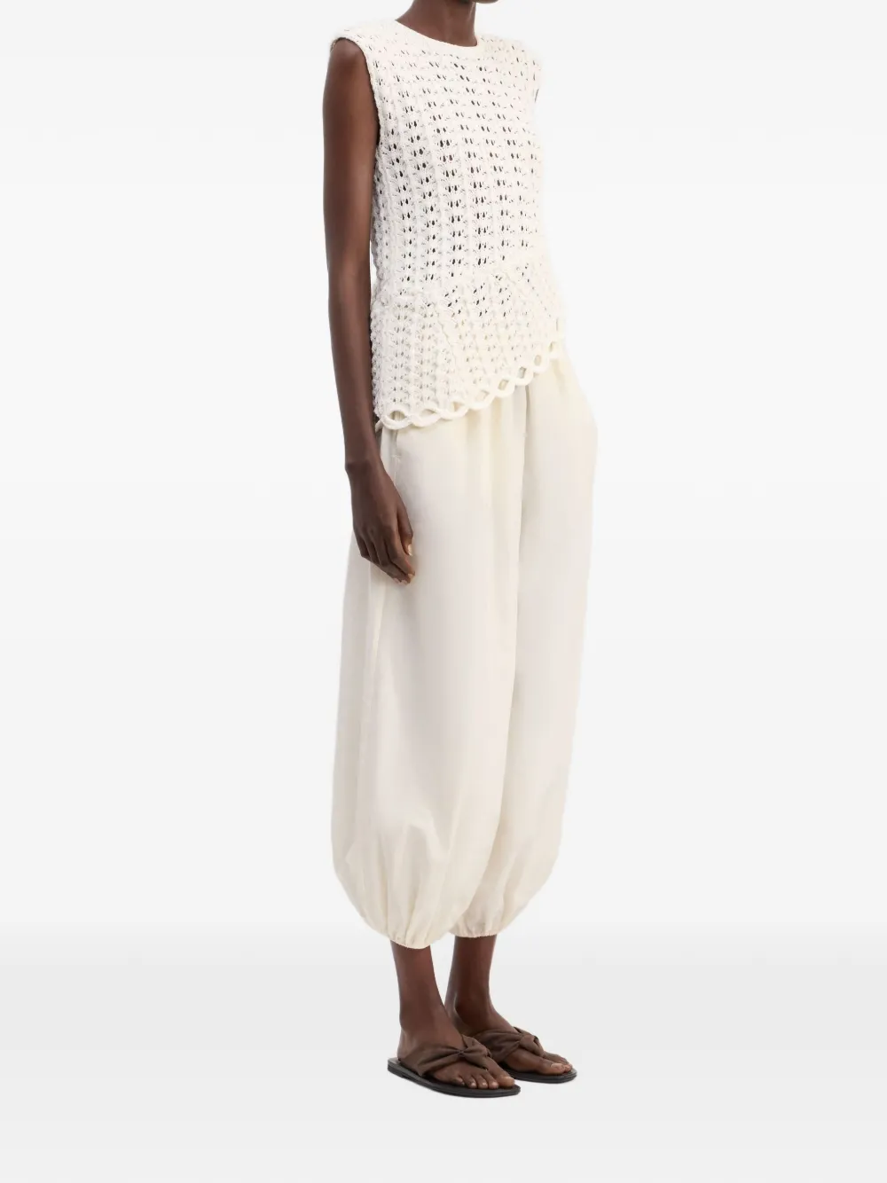 LouLou de Saison Saez gehaakte top met ruches Beige
