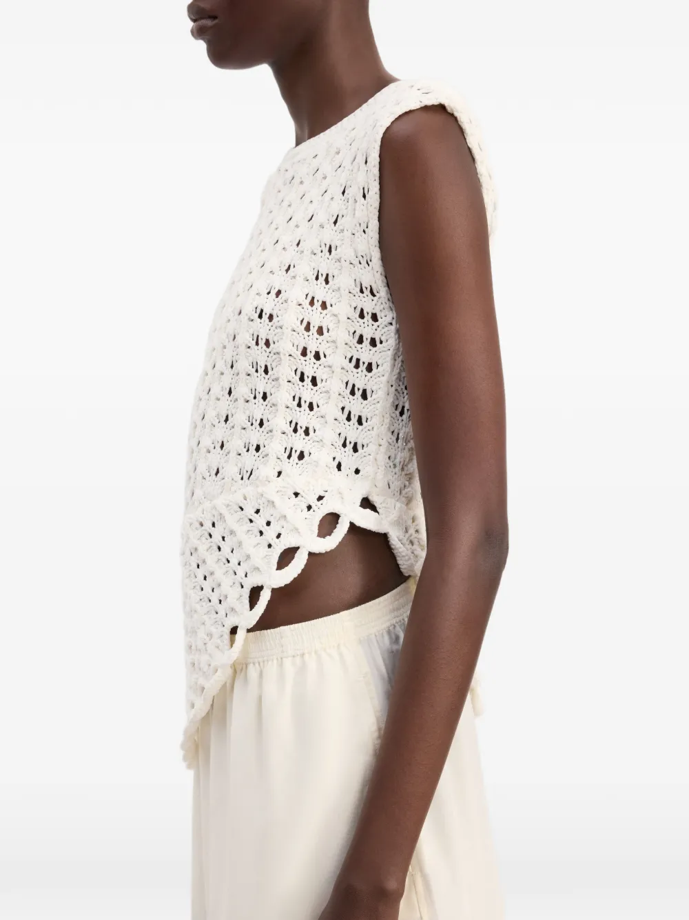 LouLou de Saison Saez gehaakte top met ruches Beige