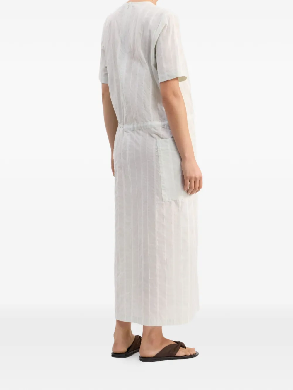 LouLou de Saison Renata gestreepte midi-jurk met gesmockte taille Wit