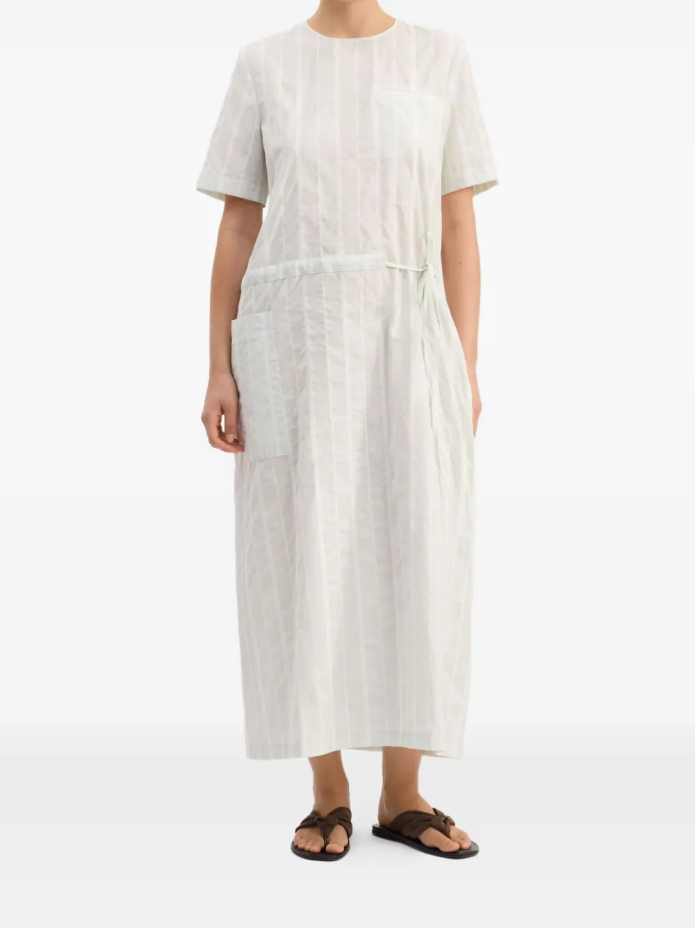 LouLou de Saison Renata gestreepte midi-jurk met gesmockte taille Wit