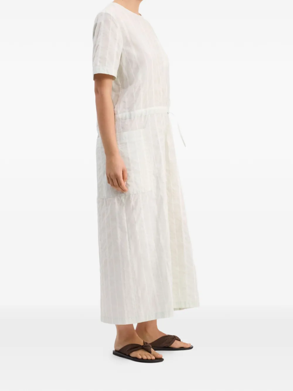 LouLou de Saison Renata gestreepte midi-jurk met gesmockte taille Wit