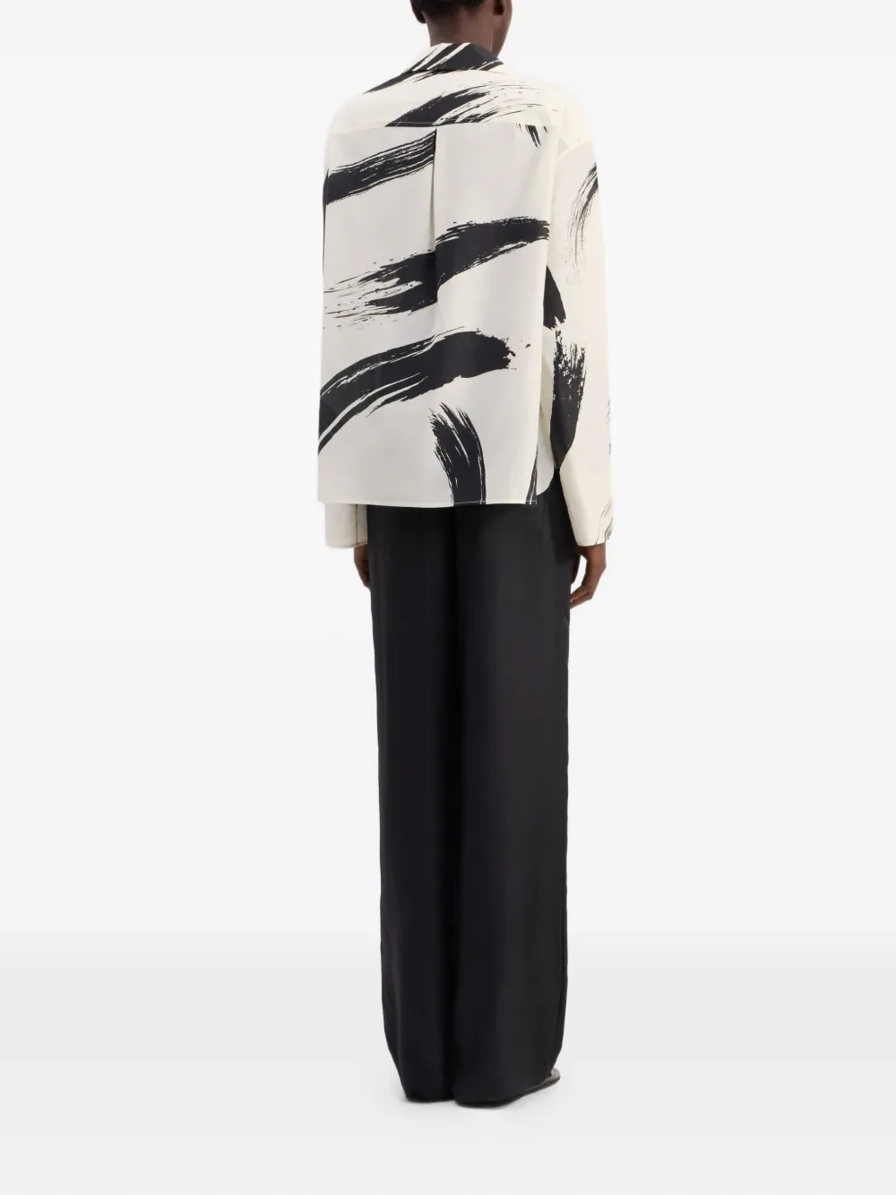 LouLou de Saison Sana blouse met Cubaanse kraag en print Beige