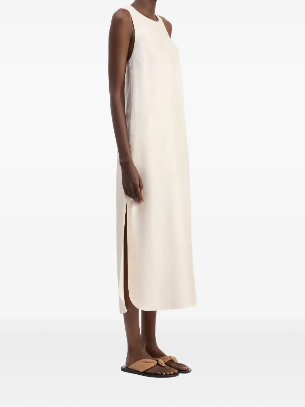 LouLou de Saison Paloma midi-jurk met gedraaide achterkant Beige