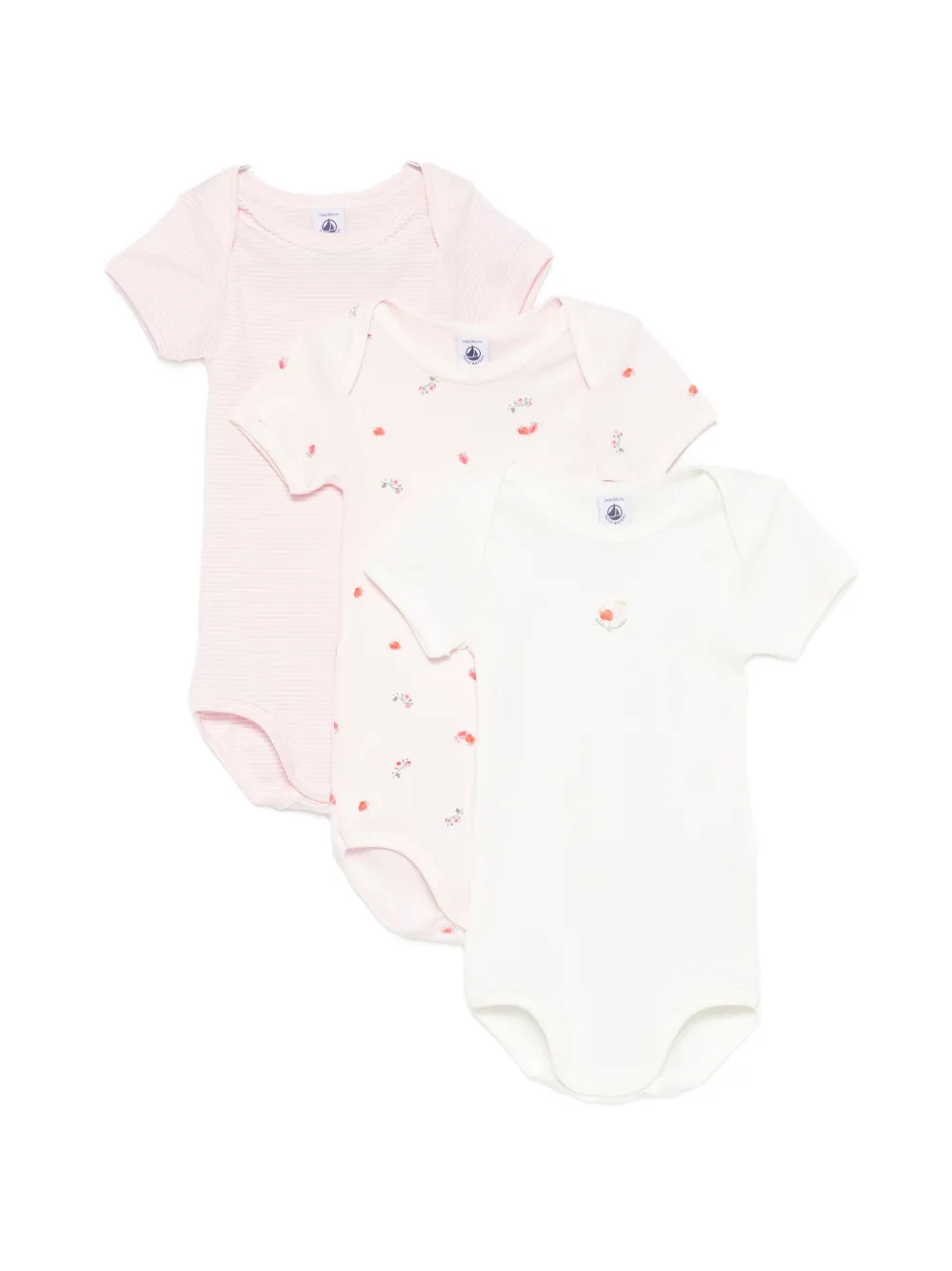 Petit Bateau cotton bodies set (set of threee) - Rosa