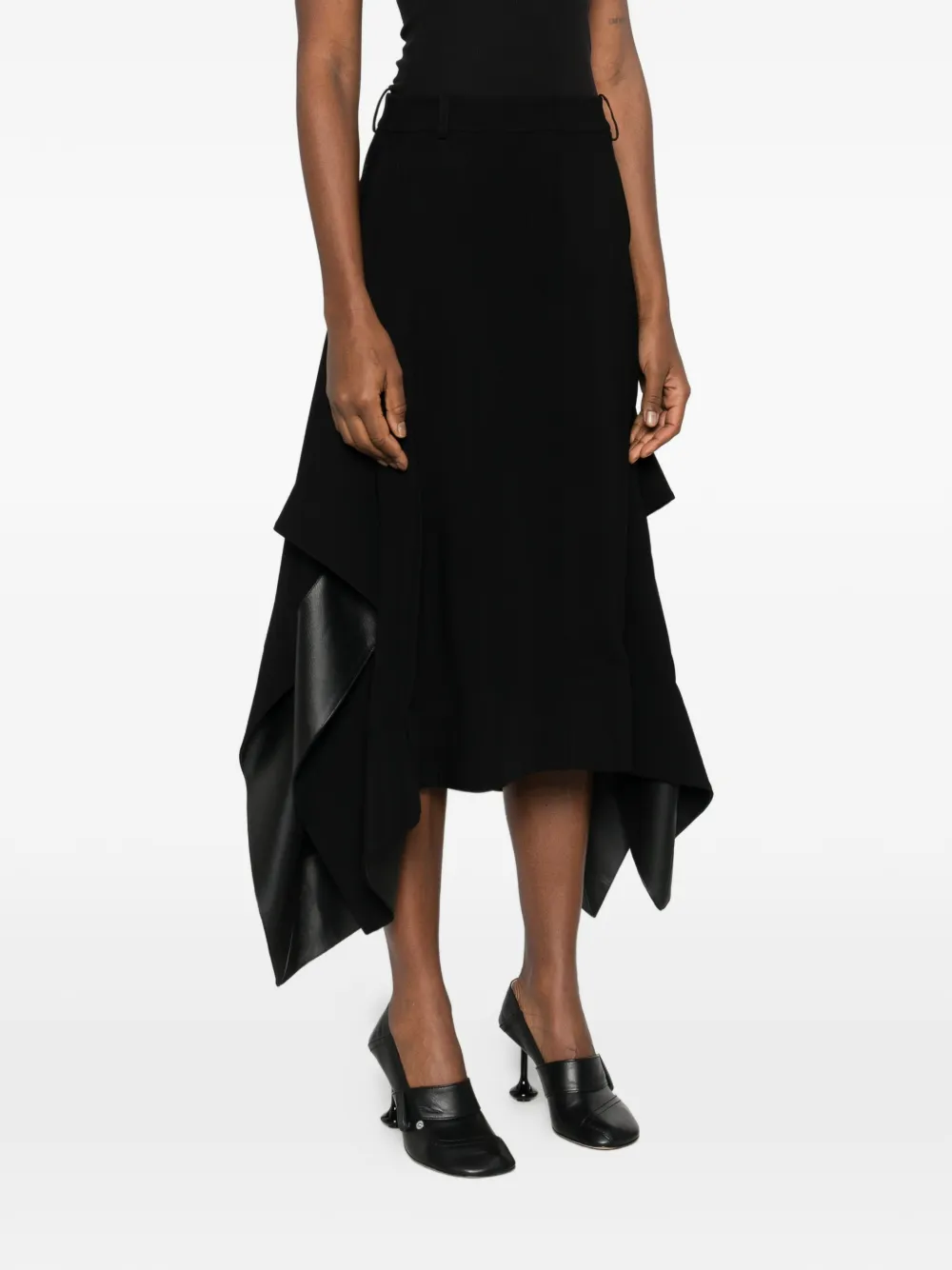  Loewe Belt-loops Leather-details Midi Skirt - Black 