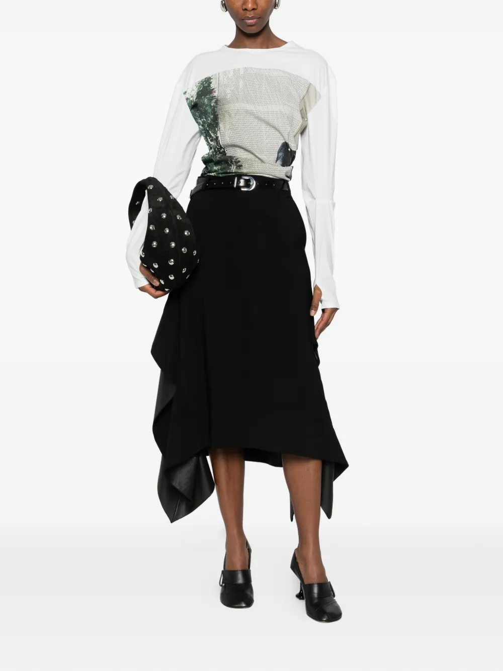  Loewe Belt-loops Leather-details Midi Skirt - Black 