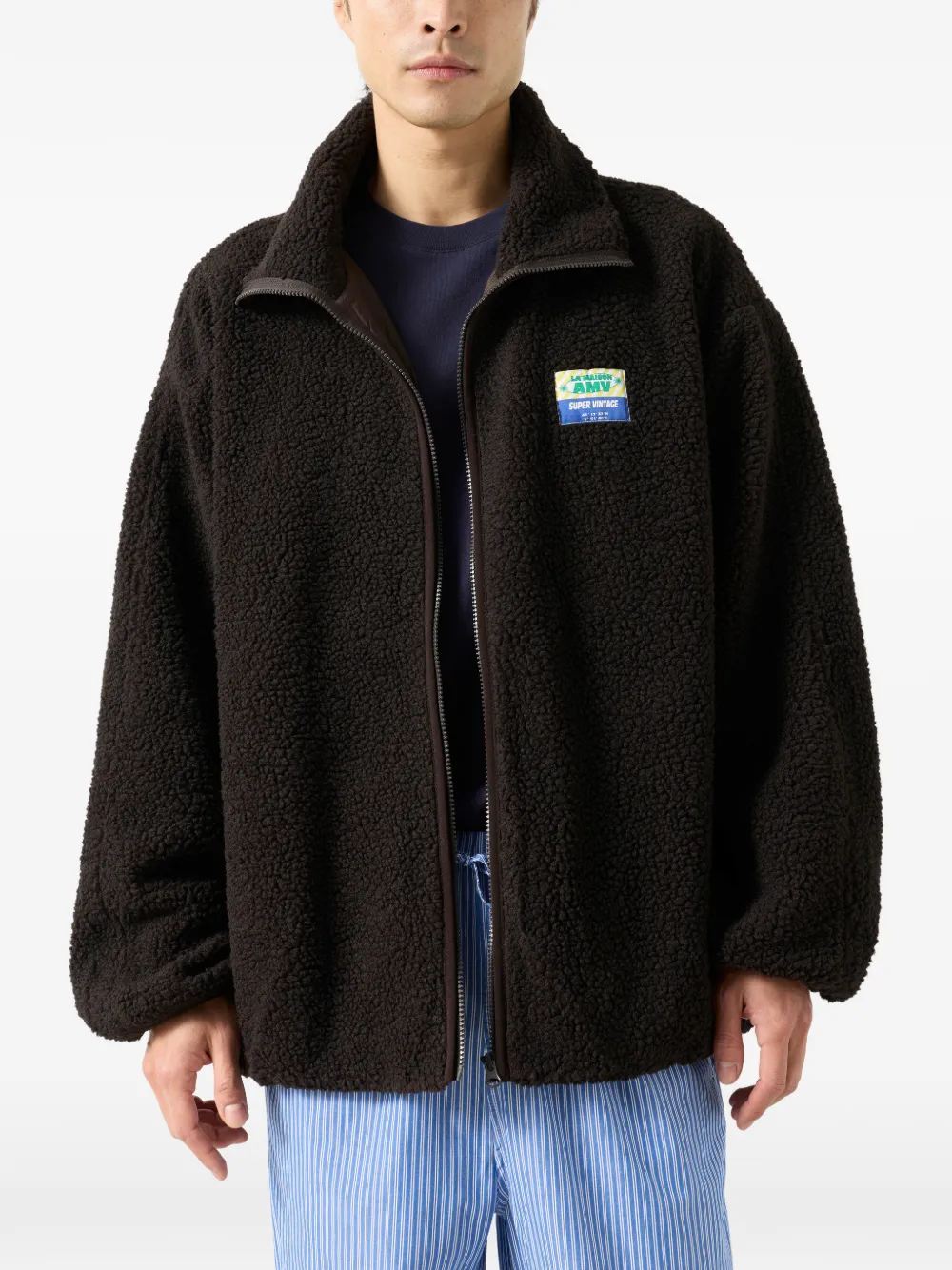 American Vintage Hoktown jack met logopatch en lange mouwen Bruin