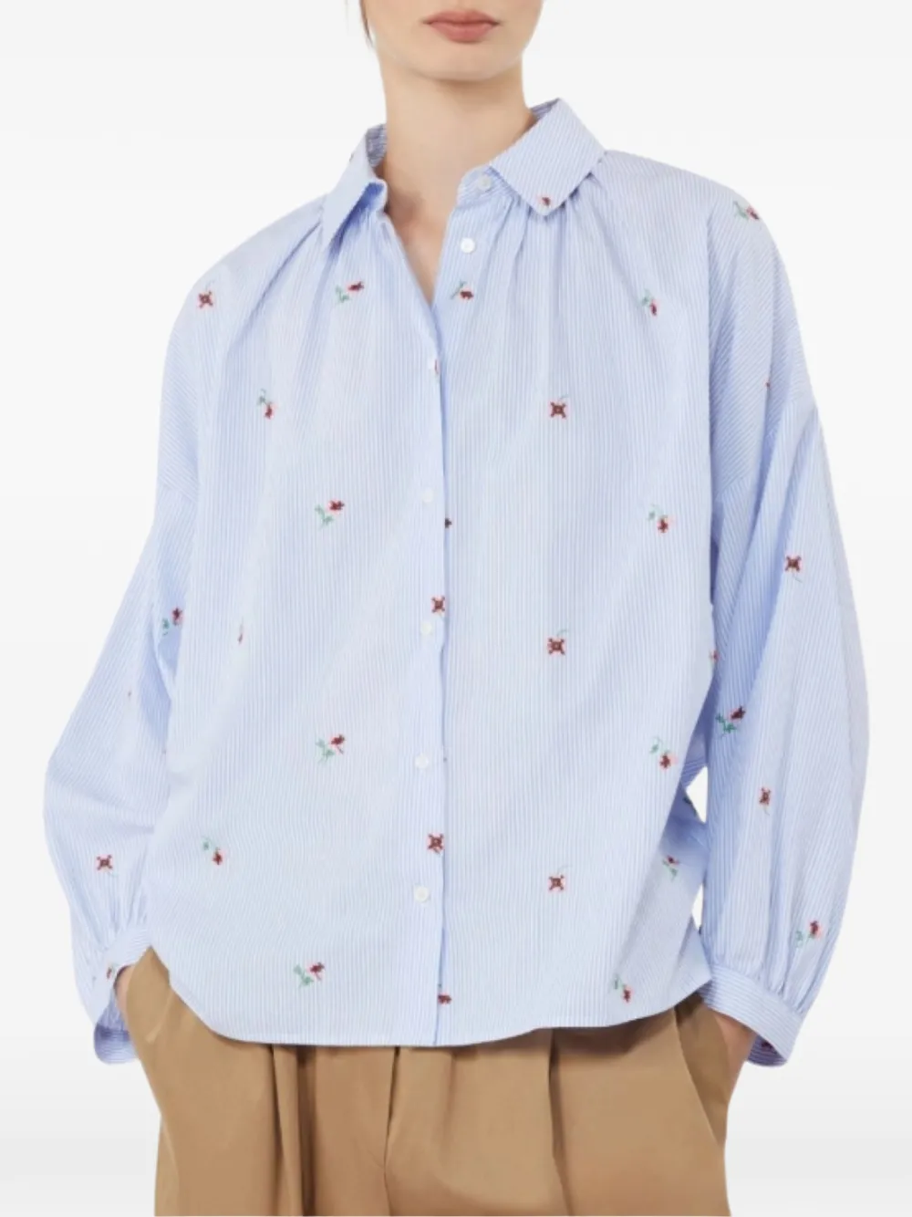  Weekend Max Mara Striped Floral Shirt - Blue 