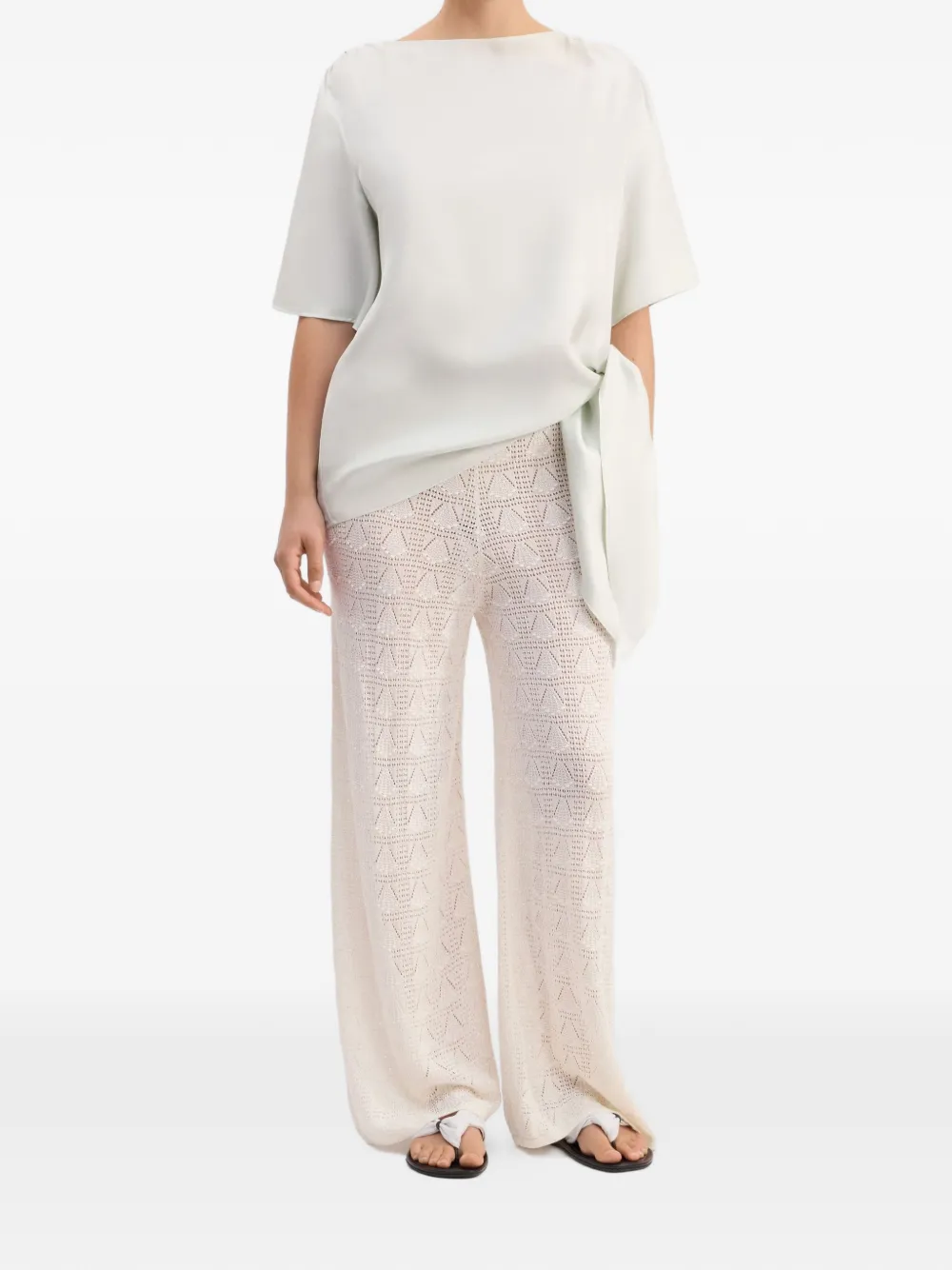 LouLou de Saison Mano gesmockte zijden top Beige