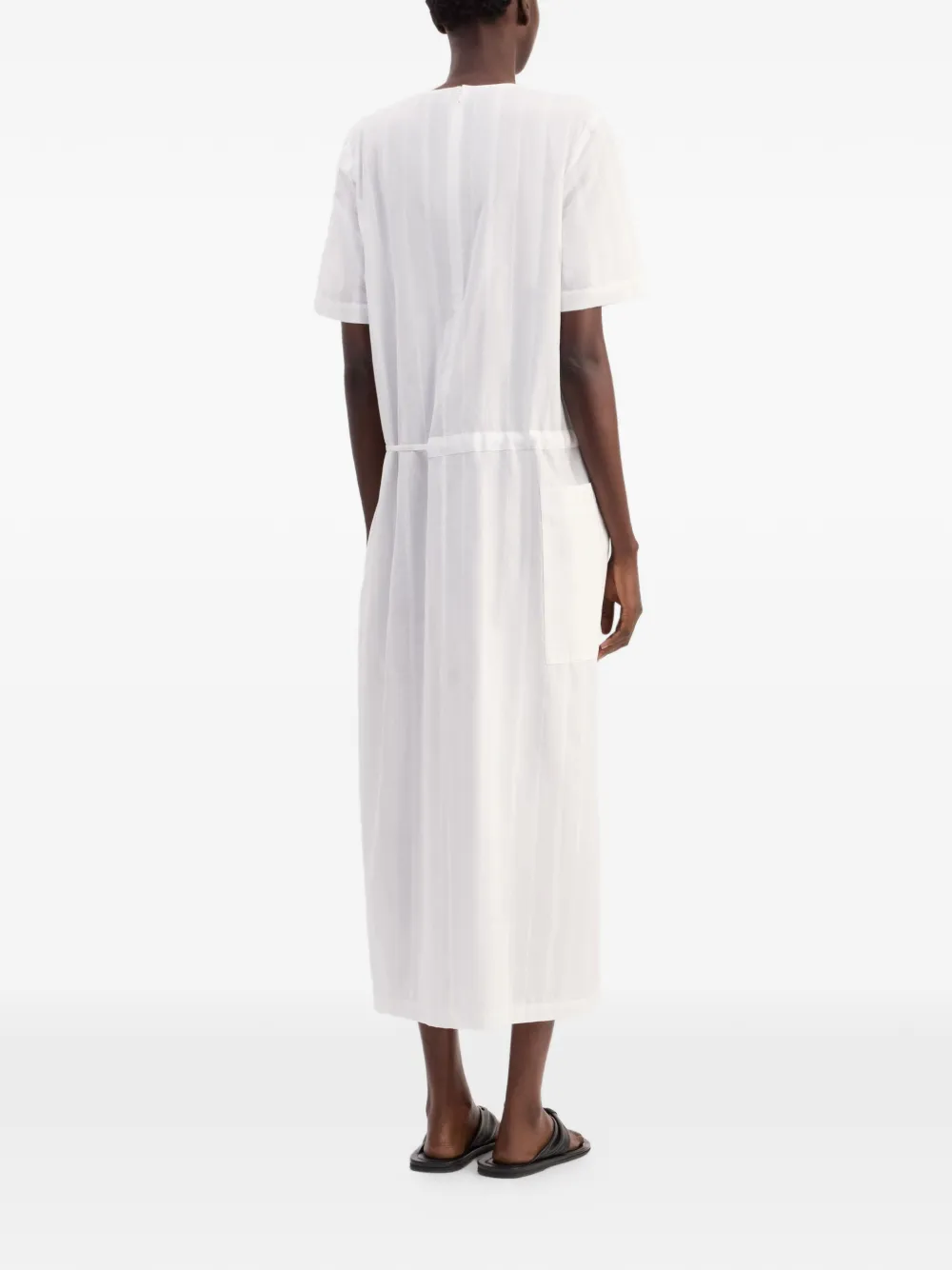 LouLou de Saison Renata gestreepte midi-jurk met gesmockte taille Wit