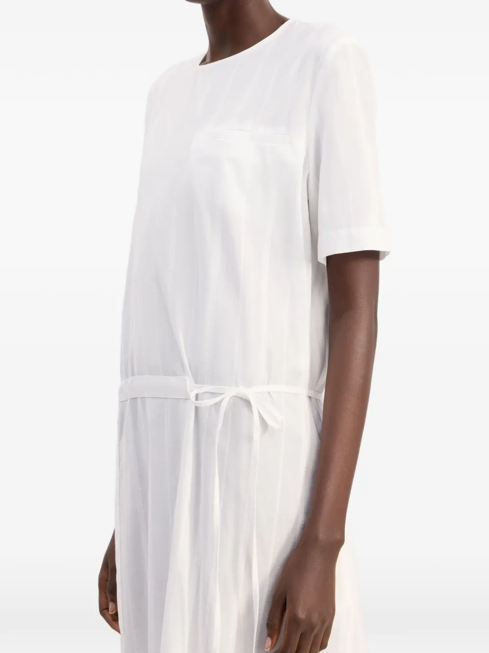 LouLou de Saison Renata gestreepte midi-jurk met gesmockte taille Wit