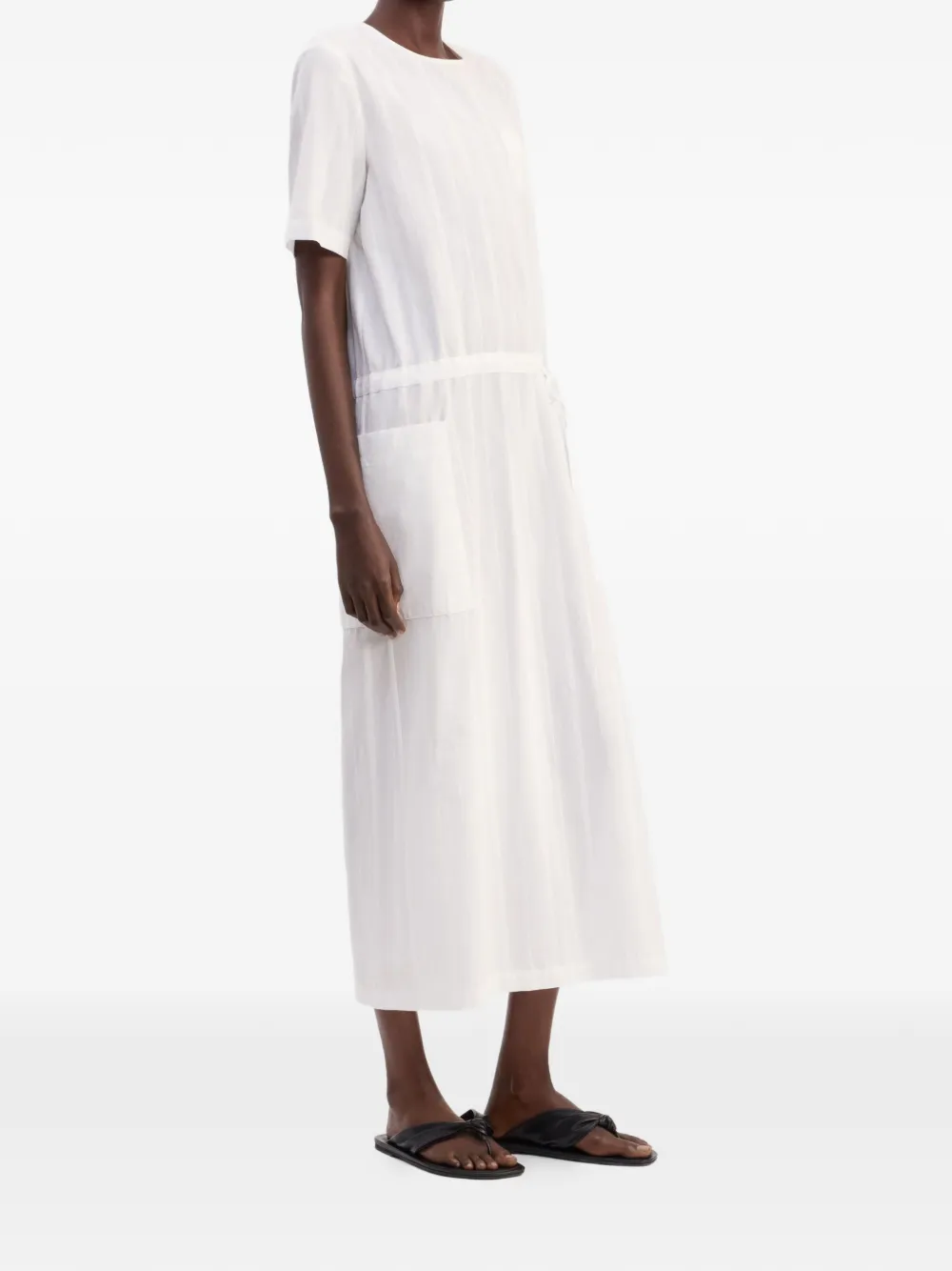 LouLou de Saison Renata gestreepte midi-jurk met gesmockte taille Wit
