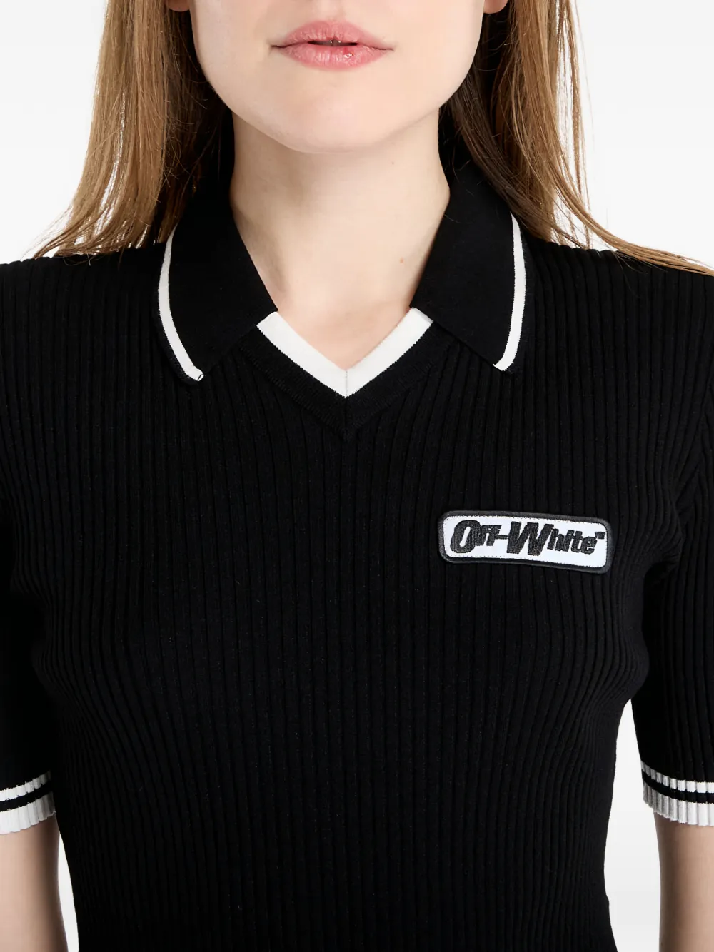 Off-White Ribgebreid T-shirt Zwart