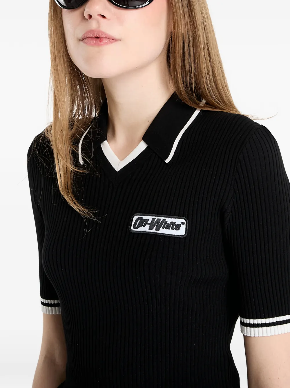 Off-White Ribgebreid T-shirt Zwart