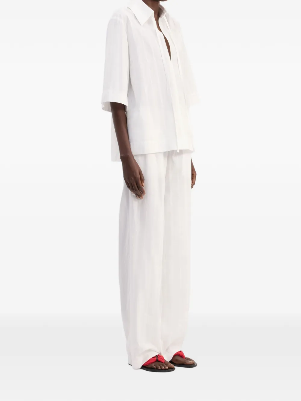 LouLou de Saison Sofi gestreepte blouse met trekkoord Wit