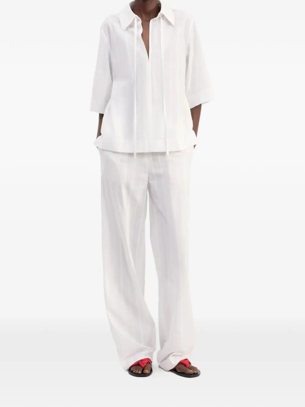 LouLou de Saison Sofi gestreepte blouse met trekkoord Wit