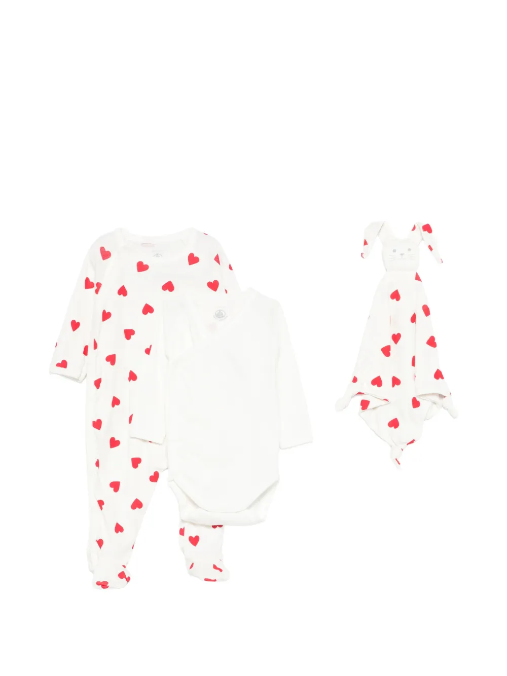 Petit Bateau heart-print babygrow set (set of three) - Bianco