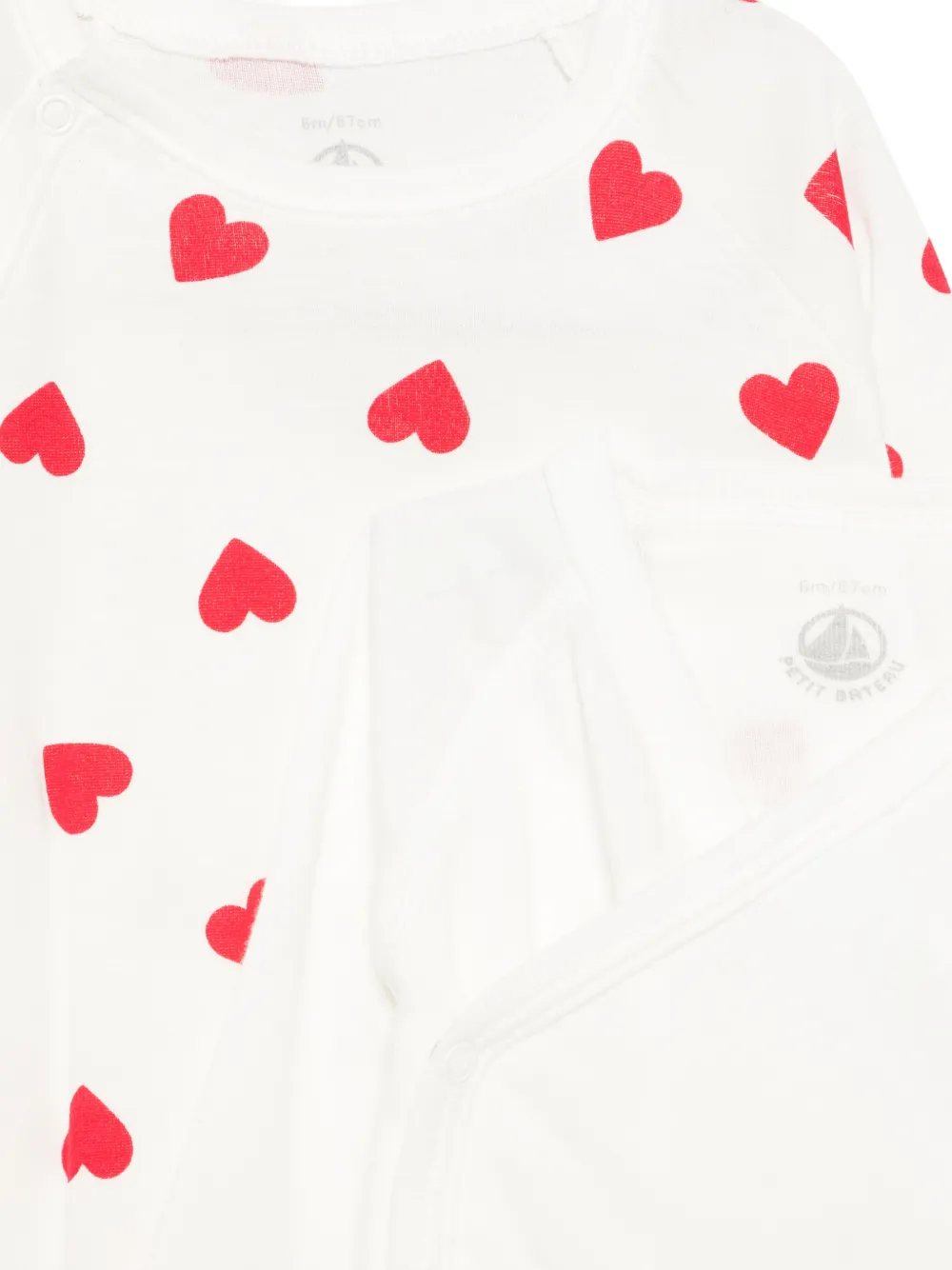 Petit Bateau Driedelig romperset met hartprint Wit