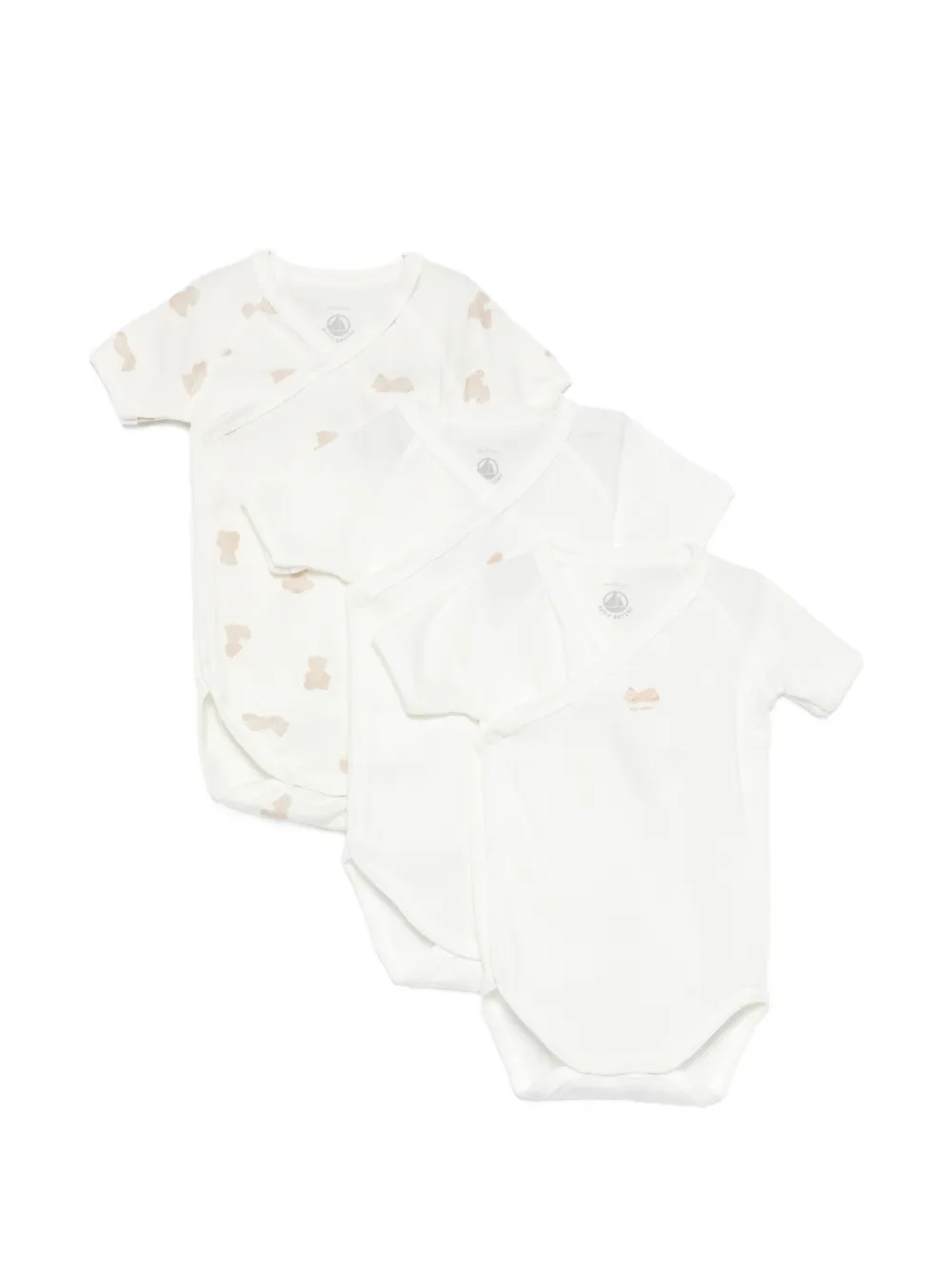Petit Bateau short-sleeved printed bodies set (set of three) - Bianco