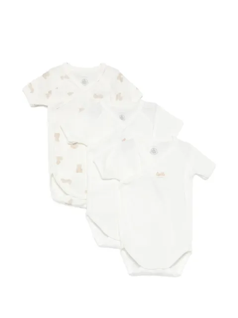 Petit Bateau set de tres bodies estampados manga corta