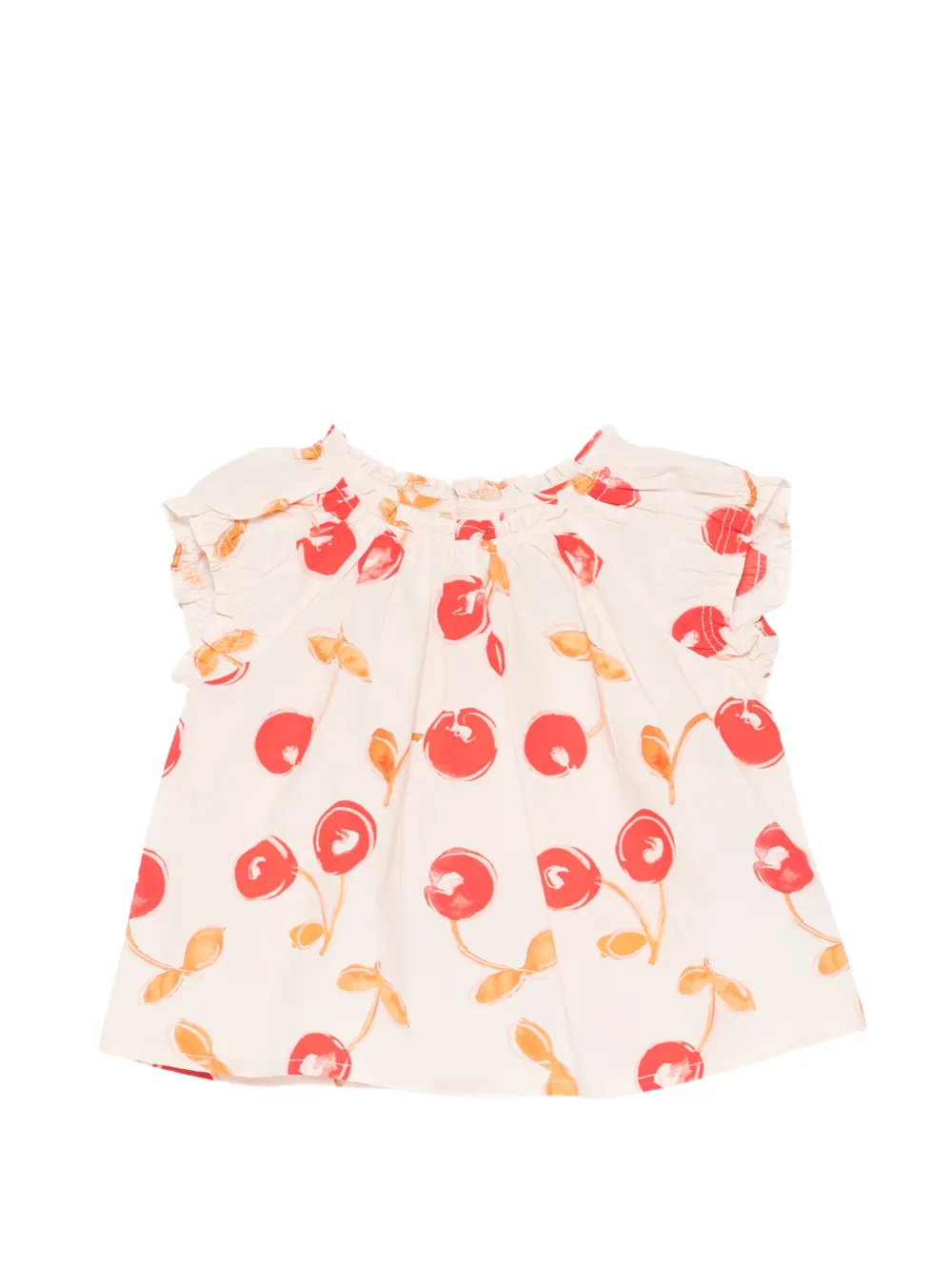 Bonpoint ruffled-neck cherry-print blouse - Toni neutri
