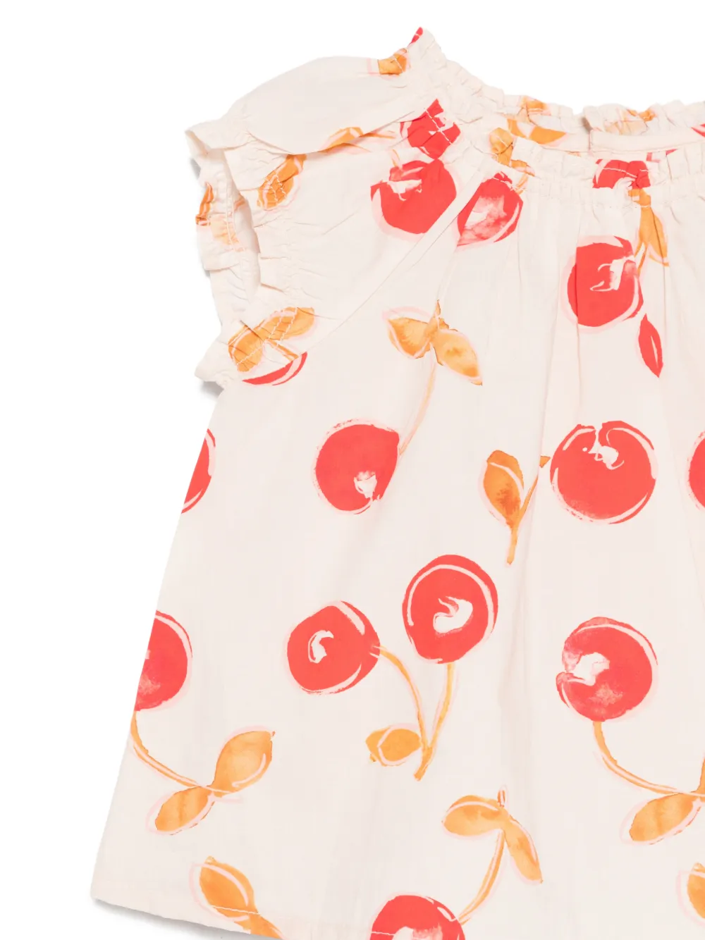 Bonpoint Grace shirt met kersenprint en hals met ruches Beige