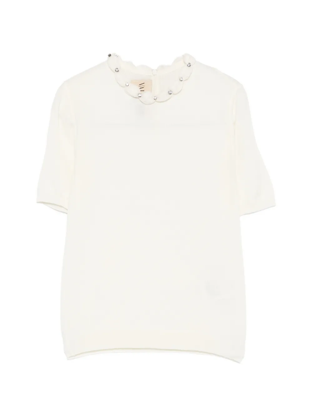 Valentino Embellished Scalloped Virgin Wool Blouse In Gold