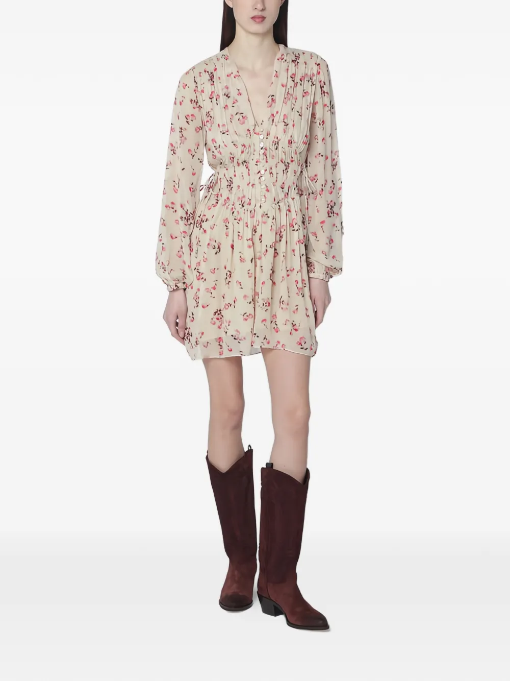 ISABEL MARANT floral V-neck mini dress - Toni neutri
