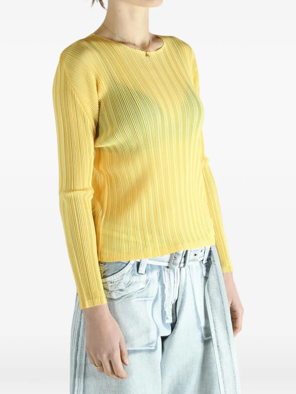  Pleats Please Issey Miyake Pleated Long-sleeved Top - Yellow 