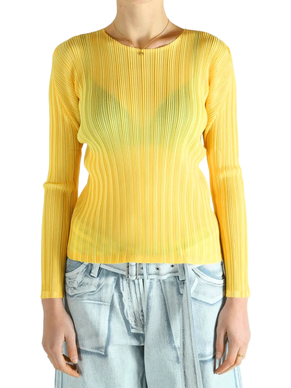  Pleats Please Issey Miyake Pleated Long-sleeved Top - Yellow 