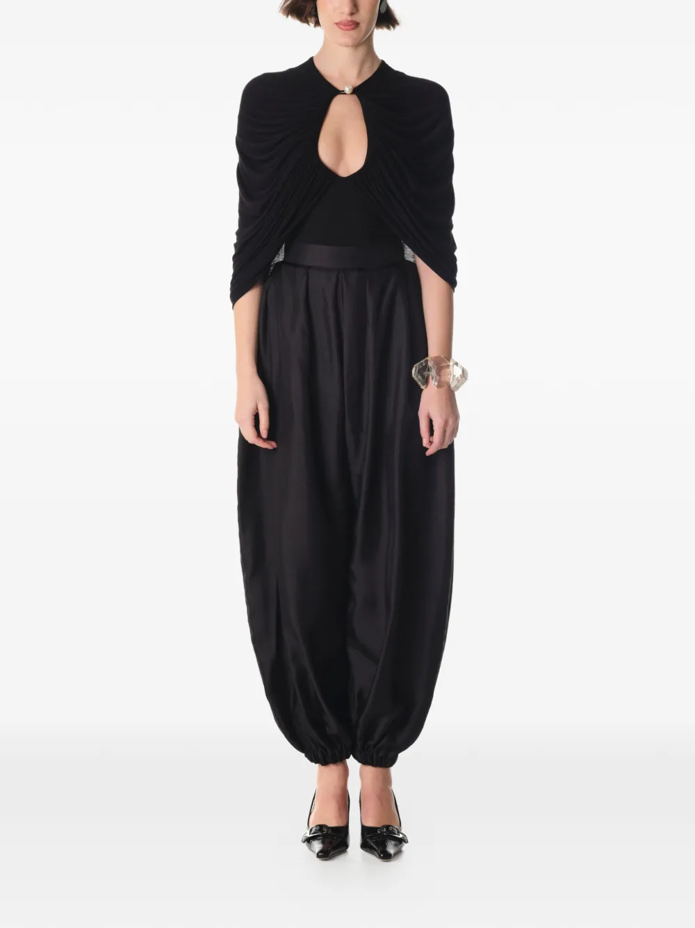 MANURÍ Gedrapeerde blouse Zwart