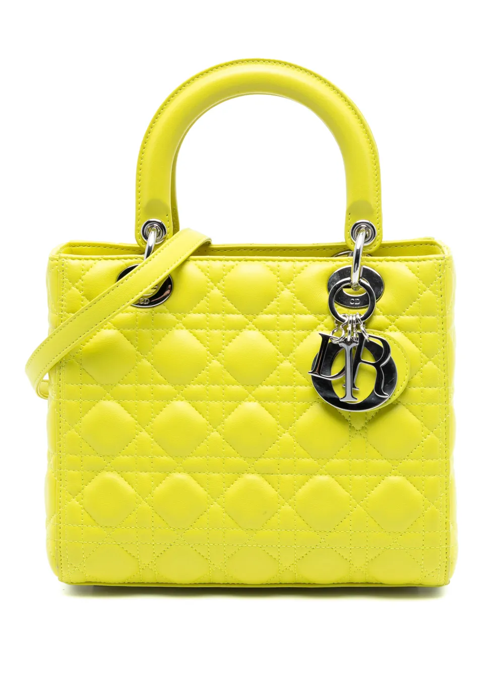 Christian Dior Pre-Owned 2013 Medium Lambskin Cannage Lady Dior satchel - Giallo